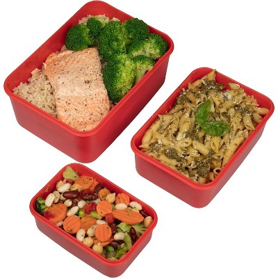 Red BPA-Free Rectangular Meal Prep Containers Set of 3