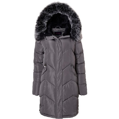 Sportoli Women Quilted Long Winter Coat Fur Trim Plush Lined Hood ...