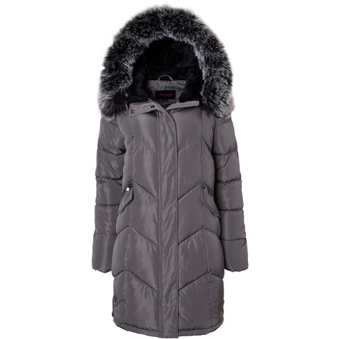 Sportoli Women Quilted Long Winter Coat Fur Trim Plush Lined Hood ...