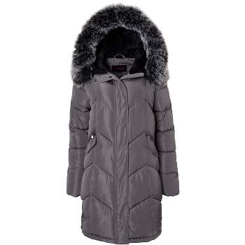Sportoli Women Quilted Long Winter Coat Fur Trim Plush Lined Hood Puffer Jackets