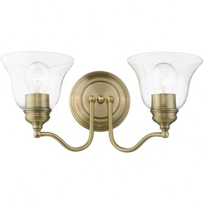 Antique Brass Dual-Light Vanity with Hand-Blown Clear Glass Shade