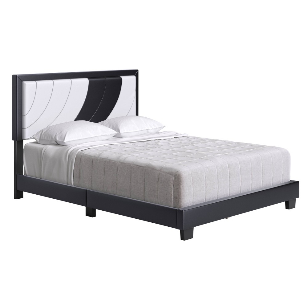 Photos - Bed Queen Becca Two-Toned Upholstered Platform  Black/White Faux Leather - Eco Dream: Nautical Wave Design, No Box Spring Nee