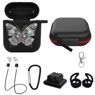 iMountek"Silicone Case for AirPods 1 & 2 with Strap, Ear Hooks & Watch Band Holder - Protective Cover"Black