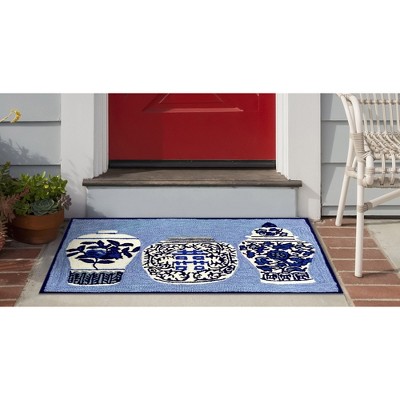 Handmade Oriental Blue Square Tufted Synthetic Mat 20"