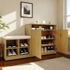 Mshliw Entryway Cabinet with Shoe Bench,2-Door 3-Tier Adjustable Shelves,4 Open Shoe Racks & Removable Cushion,Wavy Slatted Door Console with Hooks - 4 of 4