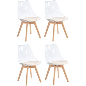 Nordlys Set of 4 Transparent Dining Chairs with Wooden Legs and Seats Modern Design Style Upholstery Dining Room - 1 of 4