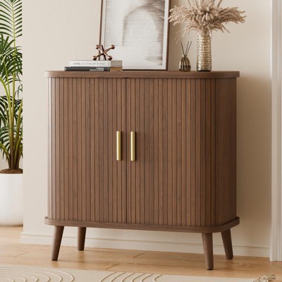 Gikpal, 30" Sideboard Buffet Cabinet with 2 Sliding Tambour Doors & Adjustable Shelves, Fluted Entryway Cabinet, Modern Coffee Bar Console Table