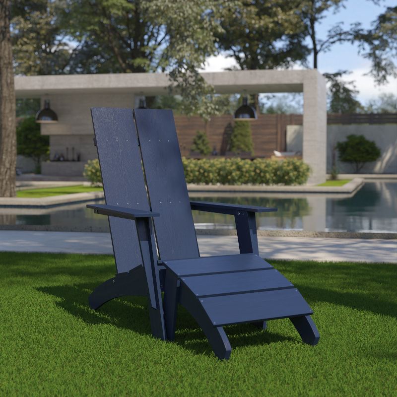 Emma and Oliver Indoor/Outdoor Modern 2-Slat Adirondack Style Chair and Footrest, 3 of 12