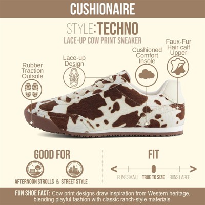 Женские кроссовки CUSHIONAIRE Techno Women’s Vegan Cow Print Calf-Hair Lace-Up Sneakers with Memory Foam Comfort, Brown 8.5 — фото 2