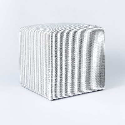 Lynwood Square Upholstered Cube Ticking Navy Stripe - Threshold™ designed with Studio McGee