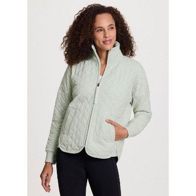 Avalanche Outdoor Quilted Jacket, Soft Jersey Knit Mock Neck Jacket with Pockets