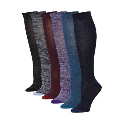 Tipi Toe Womens 6 Pairs Solid Dark Colorful Cosmic Palette Space Dye Pattern Knee High Socks