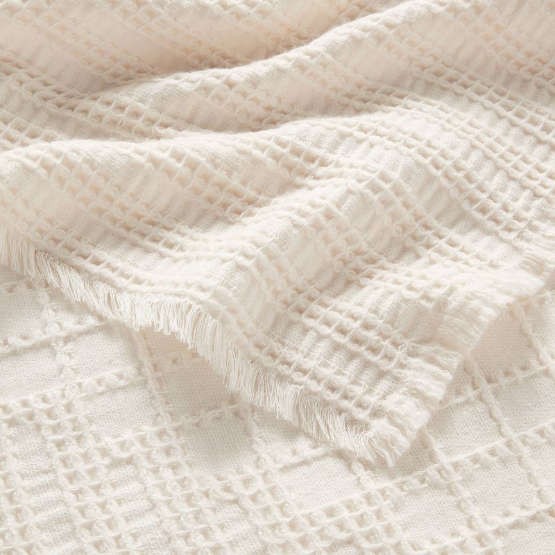60"x80" Waffle Weave Fringed Bed Throw - Threshold™, 3 of 10