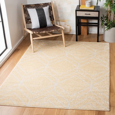 Gold and Light Grey Geometric Synthetic Area Rug, 5'1" x 7'6"