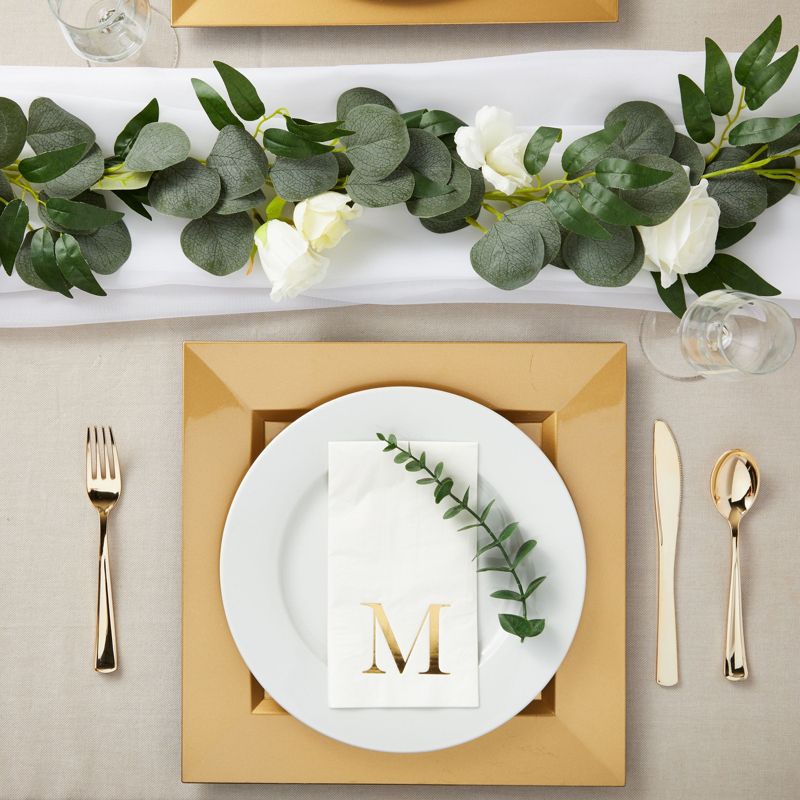 Sparkle and Bash 100 Pack Gold Foil Initial Letter M White Monogram Paper Napkins for Dinner Party, 4 x 8 In, 2 of 8