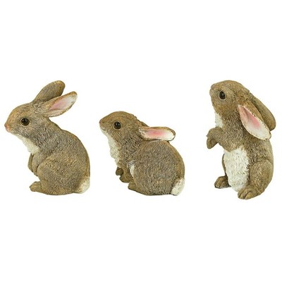 Hand-Painted Brown Resin Garden Bunny Statues Set