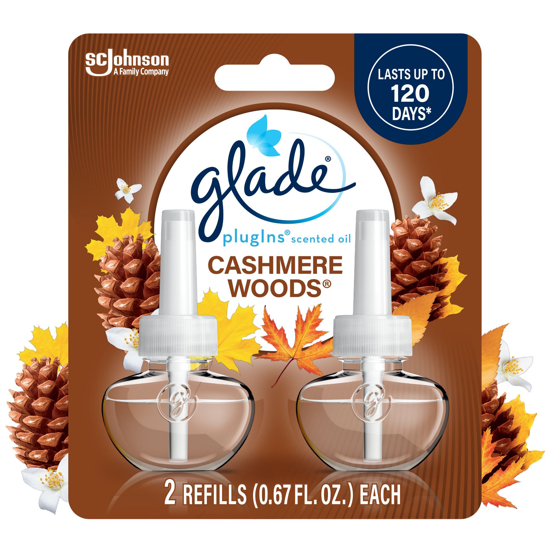 Glade Air Freshener Plug Ins Scented Oil Diffuser Refills - Cashmere Woods - 1.34 fl oz/2pk