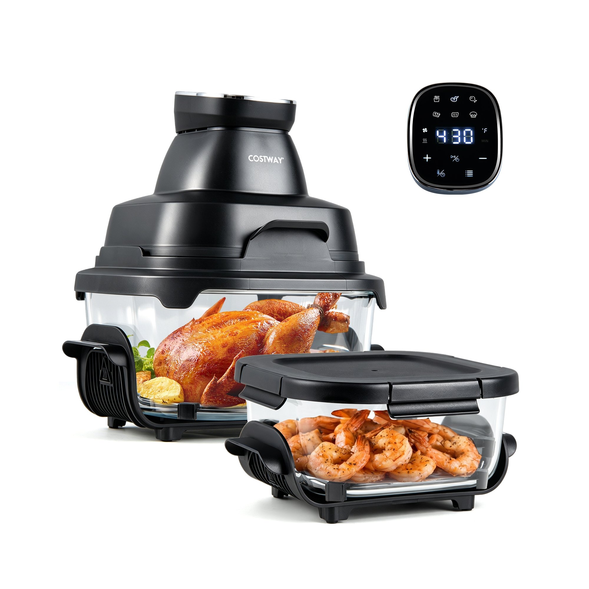 Costway 6-in-1 Portable Glass Air Fryer, 4.4QT & 1.8QT Dual Glass Containers with Lids Black