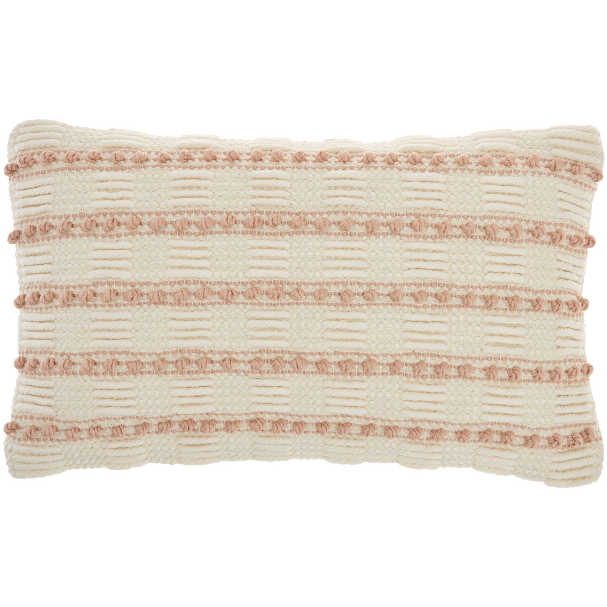 12"x20" Oversize Life Styles Woven Lines and Dots Lumbar Throw Pillow Blush - Mina Victory: Contemporary Farmhouse Decor, Removable Cover
