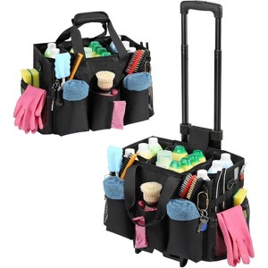 Rolling Cleaning Caddy Bag with Detachable Trolley, Large Portable Cleaning Supply Organizer on Wheels with Shoulder Strap - 1 of 4
