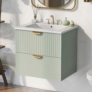 Modern 24-Inch Wall-Mounted Bathroom vanity with 2 Drawers - 1 of 4