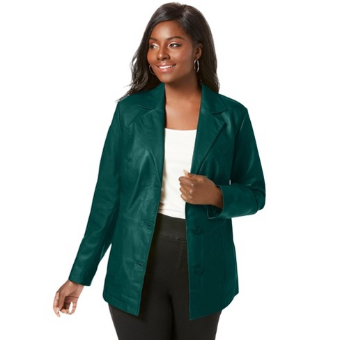 Jessica London Women s Plus Size Leather Blazer 32 W Emerald Green Target