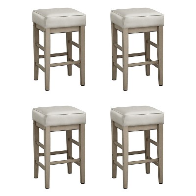Lexicon 24" Height Wooden Counter Faux Leather Seat Barstool Set, White (4 Pack)