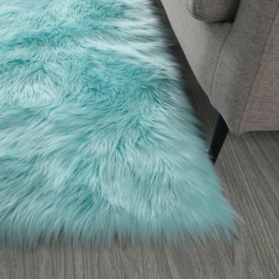 LunaLulinlk Teal Polyester "Cozy Collection" Ultra Soft Fluffy Faux Fur Sheepskin Area Rug