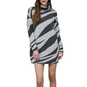 August Sky Women's Zebra Print Turtleneck Long Sleeve Sweater Dress - 1 of 4