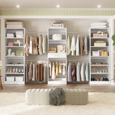 Aheaplus 146" Walk-In Closet Organizer with 6 Hanging Rods, Freestanding Closet System with Drawer