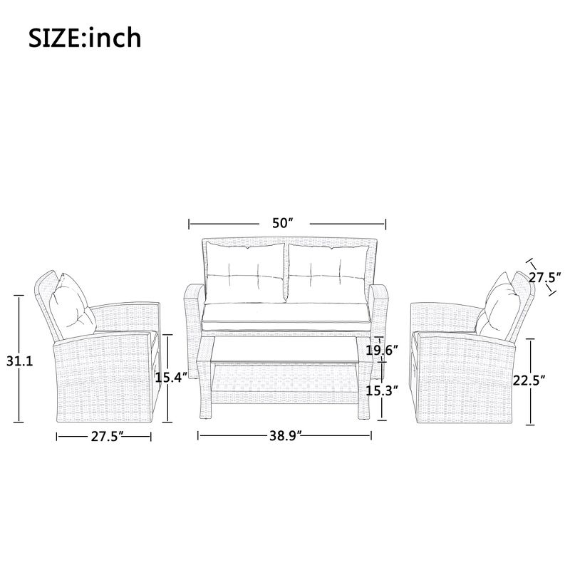 Eden 6 Piece Outdoor Conversation Set All Weather Wicker Sectional Sofa with Ottoman and Cushions Patio Furniture Set-Maison Boucle, 4 of 12
