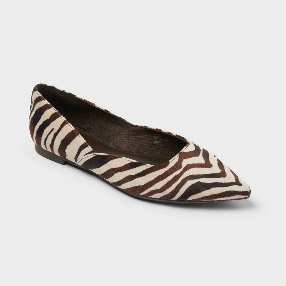 Women's Serena Velvet Flats - A New Day™ Brown/Cream 8