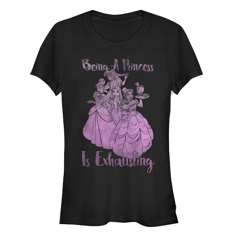 Juniors Womens Disney Princesses Being a is Exhausting T-Shirt, 1 of 4