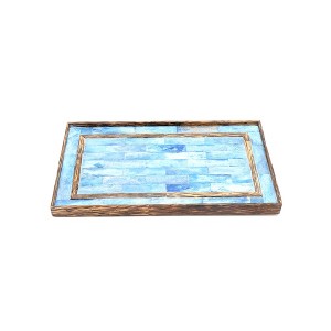 TopComfy Decorative Object Handmade Bone Inlaid Wooden Tray Geometric Design for Stylish Serving, Blue, 12"*7.25"*0.8" - 1 of 4