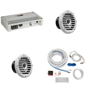 Marine Bass Upgrade Cerwin Vega Stroker Mono Amplifier with (2) 10" 4-Ohm White Subwoofers and Install Kit - 1 of 4