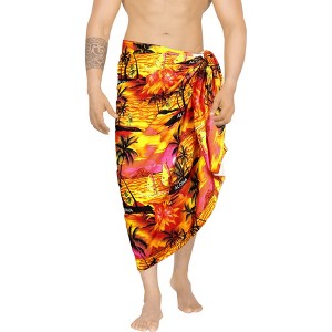 LA LEELA Men's Sarong Swim Bath Pareo Aloha Wraps One Size Orange Hibiscus - 1 of 3