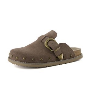 CUSHIONAIRE Bronco Slip On Mule Womens Shoes – Genuine Suede Leather Clogs with Adjustable Buckle and Studded Detailing, Stylish Fall Shoes for Women - 1 of 4