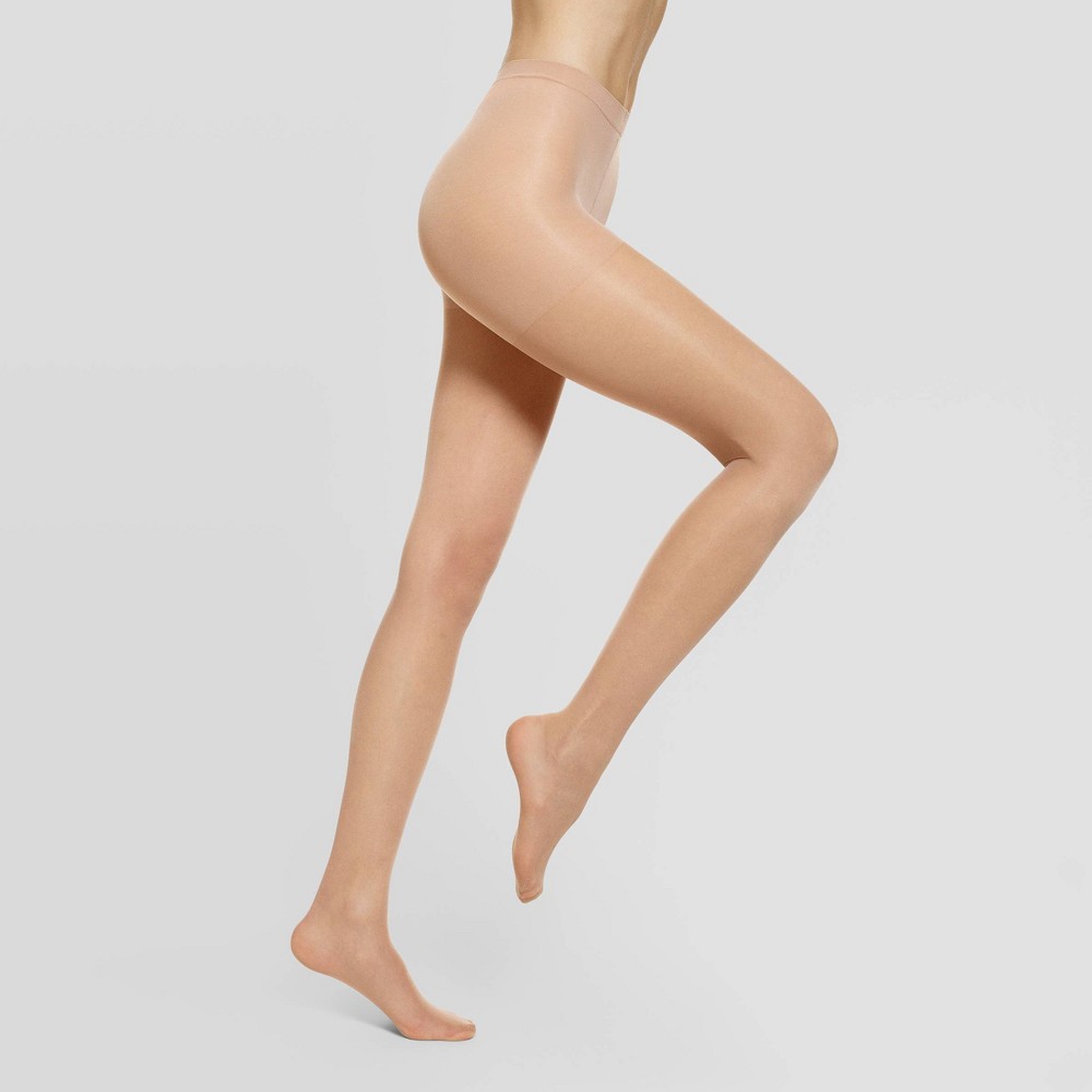 size 5 Hue Studio Women's Energizing Sheer Control Top Tights - Light Almond, Light Brown