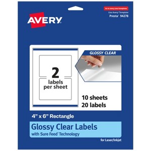 Avery Glossy Clear Rectangle Labels with Sure Feed, 4" x 6" - 1 of 4