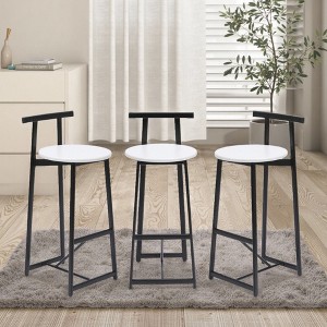 FURNIinspire Counter And Bar Stools Metal Counter Barstools With Backrest Footrest, Set Of 3 Non-Slip Base Kitchen Stool, White, 15.55"*13.78"*34.25" - 1 of 4