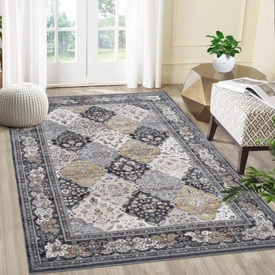 Large Area Rug 8x10 Machine Washable Rug Vintage Oriental Rug for Living Room Ultra Thin Accent Rug Low Pile Throw Rug Indoor for Bedroom,Brown