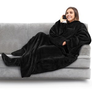 PAVILIA Wearable Blanket with Sleeves and Foot Pockets, Fleece Warm Snuggle Pocket Sleeved Throw for Women Men Adults - 1 of 4