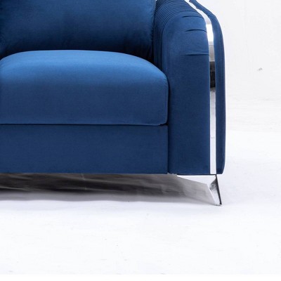 Wenona Blue Velvet Loveseat with Chrome Accents
