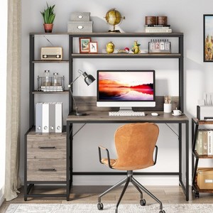 GDFStudio Skylar Modern Computer Desk with Hutch, 2 Drawers and Open Shelves - 1 of 4