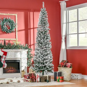 YOOCOZZ Classic Christmas Decoration - 7.5ft Unlit Snow-Flocked Slim Artificial Christmas Tree with Realistic Branches & 738 Tips, Easy to Setup - 1 of 4