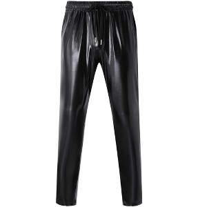 Garvee Men's 2025 Metallic Party Pants Shiny Straight Leg Trousers Drawstring 70s/80s Retro Party Pants Nightclub Rave Cosplay (Gold, Silver, Black) - 1 of 4