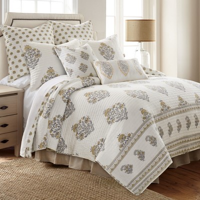 Kamira Gray and Cream Cotton Twin Reversible Quilt Set