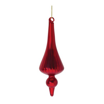 Red Ribbed Glass Finial Christmas Ornaments Set of 12