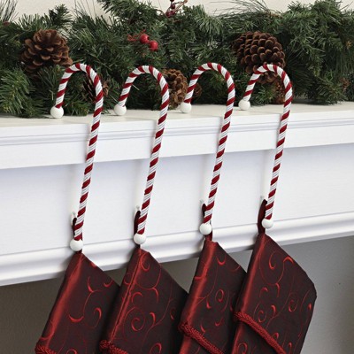 Classic Red and White Candy Cane Stocking Holders, 4-Pack