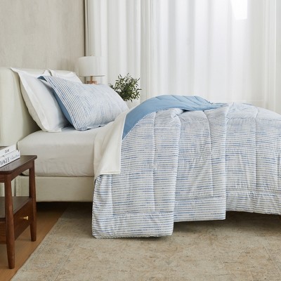Full Blue Dot Print Reversible Microfiber Comforter Set